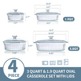M MCIRCO 4-Piece Glass Casserole Baking Dish, Set of 2 Casseroles With Glass Lids, 1.9 Qt and 3 Qt
