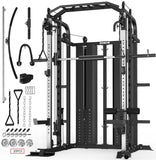 DONOW Smith Machine with Weight Stacks, Multi Function Home Gym System Training Power Cage Squat Rack Dual Cable Crossover Machine All in One