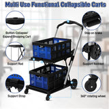 Collapsible Shopping Cart with 2 Bins Grocery Cart on Wheels Multi Use Two Tier Folding Cart