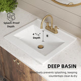 20"W x 18"D Drop In Bathroom Sink with 4-in Centerset & 3 Faucet Holes, Los Flexi 20 Inch Rectangular White Ceramic Vanity Sink with overflow, Modern Bathroom Vessel Sink for Vanity Top