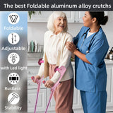 YOKABOZE Forearm Crutches for Adults Foldable Knee Patients Mobility aids for Childre and Seniors for with Leg Injury Adjustable Travel Lightweight Walking Stick (Pink Pro)