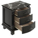 RECHHX Solid Wood Curved Nightstand with Charger Station, Water-Based Painted Bedside Tables with 3 Drawer Storage, Farmhouse End Table with Carved for Bedroom, Living Room, Black
