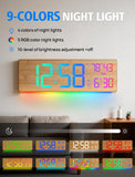 2026 Upgrade 18.5" Large Digital Wall Clock with Remote Control, Big LED Display Digital Clocks with Night Light, Alarm, DST, Temp for Parlor, Office, Classroom, Bedroom,Gifts for Seniors(Light Wood)