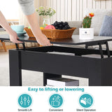 Dlewmsyic Lift-Top Coffee Table, 39.4" Height Adjustable Wood Coffee Table with Hidden Compartment and Lower Storage Shelf for Living Room(Black)