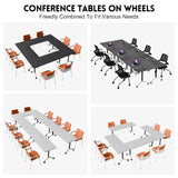 Modern Conference Table with Wheel,Modular Wooden Folding Conference Room Tables for 1-30 Person,Flip Top Meeting Training Table,for Office Seminar Dynamic Commercial Event Classroom(4,Grey,47.2in)