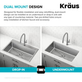 KRAUS Standart PRO 33” Drop-In/Undermount 18-Gauge Stainless Steel Single Bowl Kitchen Sink and Pull-Down Faucet in Spot-Free Stainless Steel Finish