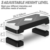 GYMMAGE Aerobic Exercise Stepper - Adjustable Workout Platform, 26.5" Step Deck with 4", 6", 8" Height Risers, Women's Home Gym Cardio Fitness