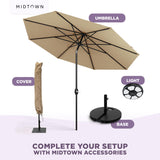 Midtown Umbrellas - The Lean 8 Ft Patio Umbrella with Fade-Resistant Sunbrella Fabric, Auto-Tilt Aluminum Frame and 8 Reinforced Ribs for Deck, Pool & Garden - Heather Tan Canopy, Black Pole