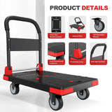 Heavy Duty Foldable Push Cart Dolly - Mobile Platform Truck with 360°Swivel Wheels