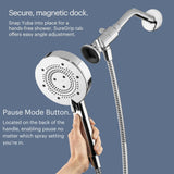 Brondell Nebia Yuba HaloNetic Double Dock Magnetic Handheld Shower Head, 60" Stainless Steel Hose, 5-Setting, Matte Gold