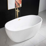WOODBRIDGE 59"Freestanding White Acylic Soaking Bathtub with Brushed Gold Drain and Overflow,BTA1518 -BG-Drain &O