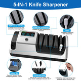 Upgrade 5-in-1 Electric Knife Sharpener, Professional 3-Stage with LCD Screen, 100% Diamond Abrasives, 3 Rotational Speed Adjustable, knife sharpener for Straight, Serrated, Meat Cleaver, Scissors