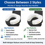 XYRONICA 3" Raised Toilet Seat Cushion, Firm High-Density Foam Toilet Seat Riser, Waterproof Cover, Secure Hook & Loop, Easy-Clean Support, Fits Standard & Elongated Toilets