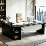 SimpArt Executive L-Shaped Office Desk with Storage Shelves, Modern Executive Desk with Curved Edge, Large Workstation Desk for Home Office, Business Office Furniture