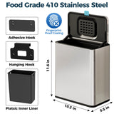 Stainless Steel Hanging Trash Can with Lid and Inner Bucket, 2 Gallon Kitchen Compost Bin for Counter Top