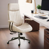HOOOWOOO Faux Suede Leather Home Office Chair,MCM Modern Ergonomic Task Work Chair,Computer Desk Chair with Cushion Seat Lumbar Support Reclining High Back for Long Hours(Beige)