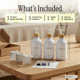 Shampoo and Conditioner Dispenser Wall Mounted Set of 3 White Bamboo - No Drill Shower Soap Dispenser for Bathroom Refillable - Spa Hotel Style Accessories by MaisoNovo