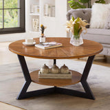 Gravilithic Round Coffee Table, Wood Circle Coffee Table with 2-Tier Storage, Center Table for Living Room Bedroom Office Apartment, Easy Assembly, 35'x 18' Inches, Espresso