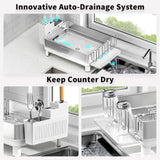 Ewaiira Dish Drying Rack, 304 Stainless Steel Dish Racks for Kitchen Counter, Dish Drainers with Automatic Drainage, Utensil Holder & Cups Holder, Space Saving Kitchen Organizer, White