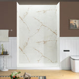 Woodbridge 60" W x 96" H 3-Piece Solid Surface Tile Tub and Shower Wall Panel Surround Kit in Beige Marble with Soft Brown Veining
