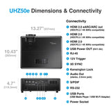 Optoma UHZ50e True 4K UHD Projector with Enhanced Gaming Mode 4ms Input Lag - HDR and HLG Input