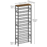 YATINEY 12 Tier Shoe Rack, Large Capacity Shoe Storage Organizer Holds 48 Pairs, Sturdy and Stable, for Entryway, Hallway, Closet, Dorm Room, Rustic Brown SS12BR