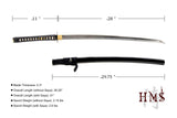 HMS Japanese Samurai Katana and Wakizashi Daisho Combo Set, Iron Tsuba, Hand Forged, Stainless Steel, Black Wooden Scabbard, Unsharpened