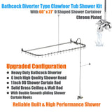 Pyhomestrim Clawfoot Tub Shower Kit,Add On Shower With Bathcock Diverter Faucet and 60" D Type Claw foot Tub Shower Curtain Rod Kit,D-Style Shower Rod and Clawfoot Tub Shower Faucet Set,Chrome Plated