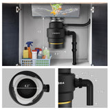 CHOOBA Garbage Disposal 3/4 HP, Food Waste Disposal Continuous Feed, Kitchen Garbage Disposal with Dishwasher Connection & Plug, Power Cord Included, Matte Black