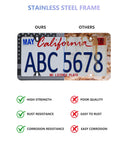 BGGTMO American Flag License Plate Frames- Black Stainless Steel Car Tag Holder Printed with USA Flag Pattern, 4 Hole 2 Pack with Screws Caps Decals for Front Rear