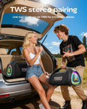 YEAHBOX Sonic Boom Max K, 200W RMS / 300W Peak Bluetooth Speaker, TriFonic Pro True 3-Way HiFi, PulseBass X Oval Woofer, (Dual Wireless Mics + Remote Reverb), Smart App EQ