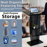 47" Acrylic Podium Stand, 12mm Ultra-Thickened Clear Church Pulpit with Storage Shelf, Heavy Duty Portable Lectern for Classroom