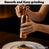 KRAFTEL Premium 8" Salt and Pepper Grinder 2PK. Large Peppermill - Refillable, Adjustable Coarse, Antique Stainless Steel Spice Shaker. Clear Acrylic aesthetic - Cute Copper Color Kitchen Gift for Mom
