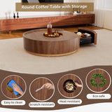 Apkaf 35.4" Round Coffee Table with Storage,Solid Wood Center Table with Hidden Storage Drawer, Mid Century Round Coffee Tables, Circle Center Table for Living Room Small Space (Walnut)