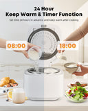Low Carb Rice Cooker Stainless Steel Inner Pot, Mini Stainless Steel Rice Cooker Small 5 Cup, LED Display, White Rice/Porridge/Oatmeal, White