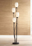 Franklin Iron Works Jareth Modern Industrial 73" Tall Tulip Floor Lamp with Smart Socket Ginger Black Metal 4-Light White Cased Glass Shades for Living Room Family Bedroom Office House Home