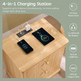 ALLTUFO 23.6'' Tall Modern Nightstand Set of 2, Wood Bedside Table with Charging Station, Mid Century End Table with 3 Storage Drawers, for Bedroom, Living Room, Curved Waterfall Edge, Natural Oak