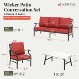 MIXPATIO 4-Piece Wrought Iron Patio Conversation Set, Red
