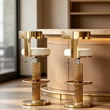 Swivel Bar Stools, Counter Height Stools with Gold Stainless Steel, White