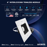 LUXRITE 4 Inch LED Recessed Trimless Spotlight with Black Interlocking Trim, Twist N' Lock, 5CCT 2700K-5000K, 15W, 1000LM, CRI90, 38° Beam, Dimmable, IC Rated, Wet Rated, ETL White + Black (6 Pack)