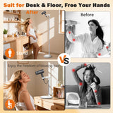 Hair Dryer Stand Hands Free, 17-51in Height Adjustable, 360-Degree Rotating Blow Dryer Stand, Universal Grip Works for 99% Blow Dryer, Metal Hair Dryer Holder Stand for Bathroom, Vanity, Makeup Room