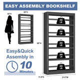 Black Bookshelf，6-Tier Bookcase with Adjustable Storage Shelves