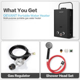 OEVANT Propane Water Heater, 1.58GPM 6L Portable Tankless Water Heater with Handle & Overheating Protection, Propane Gas, Instant Hot Water for RV Camping, Outdoor Shower (BLACK)