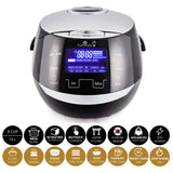 Rice Cooker with Ceramic Bowl and Advanced Fuzzy Logic (8 Cup, 1.5 Litre) | (Black and Silver) Yum Asia