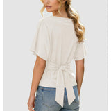 SeeLuNa Women Cinched Waist Shirts Stretchy Dolman Sleeve Boat Neck Knit Top Trendy Streetwear Outfits Basic Workout Tee Tops(Cream,S)