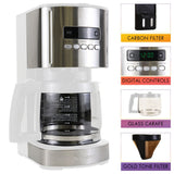 Kenmore drip Coffee Maker - 12 Cup programmable cafe machine with glass pot, regular & bold brew, auto shut off large water reservoir, reusable filter, kitchen appliances for cafeteria barista, White