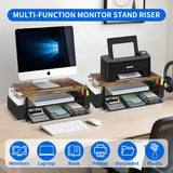 AUPSEN Wood Desk Organizers and Accessories, 2-Tier Computer Monitor Stand Riser with Drawer, Pen Storage & Phone Holder, Office Desk Accessories, Workspace Desktop Organization for Office Supplies（Brown）