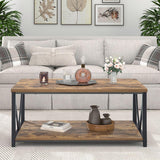 EXCEFUR Modern Coffee Table, Industrial Metal and Wood Living Room Table with Storage Shelf, Rustic Brown