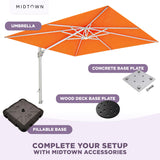 Midtown Umbrellas 10x10 Ft Outdoor Cantilever Patio Umbrella w/Sunbrella Terracotta Fabric - Tilt 360° Rotate Offset Patio, Deck Patio, Backyard & Garden - Silver Frame