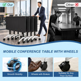 QXYXSM Folding Conference Table, Conference Room Table with Wheels, Flip Top Mobile Training Table, Modular Rolling Meeting Tables for Training Room, Seminar(6, Dark Black, 47.2in